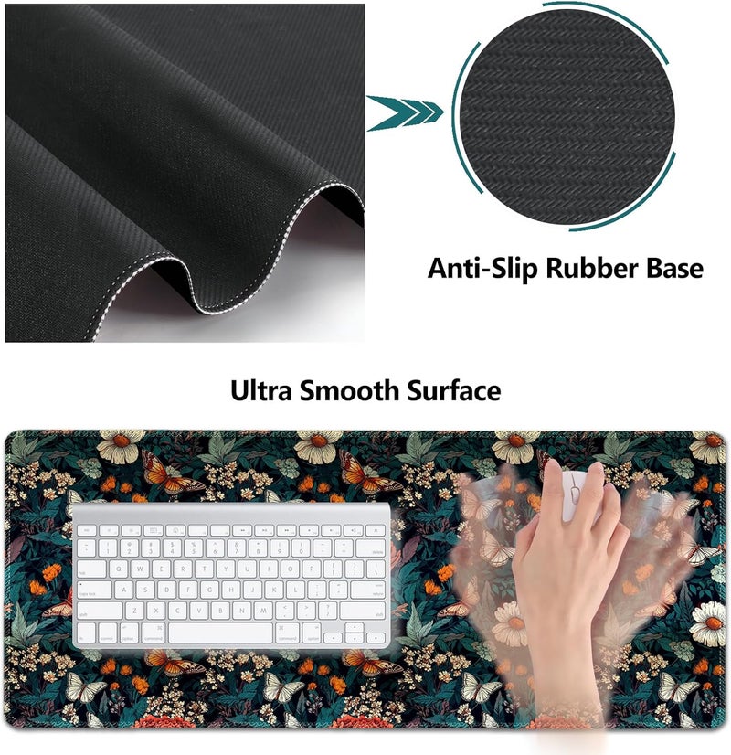 AIMSA XXL Large Gaming Mouse Pad Set with Wrist Rest, Retro Floral Butterfly Pattern, Multicolor, Fabric, Memory Foam, 4 in 1 Combo, Ultra-smooth, Non-slip, Stitched Edges - Image 3